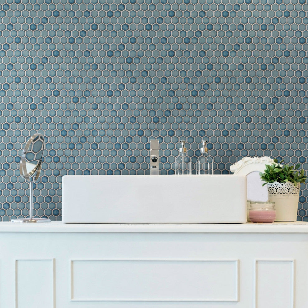 Hudson 1" Hex Marine Porcelain Floor and Wall Tile