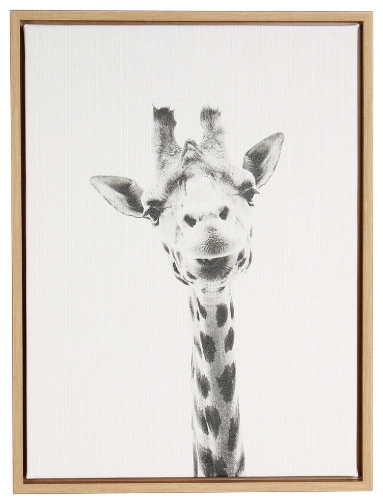Giraffe Portrait Black and White Framed Canvas Wall Art