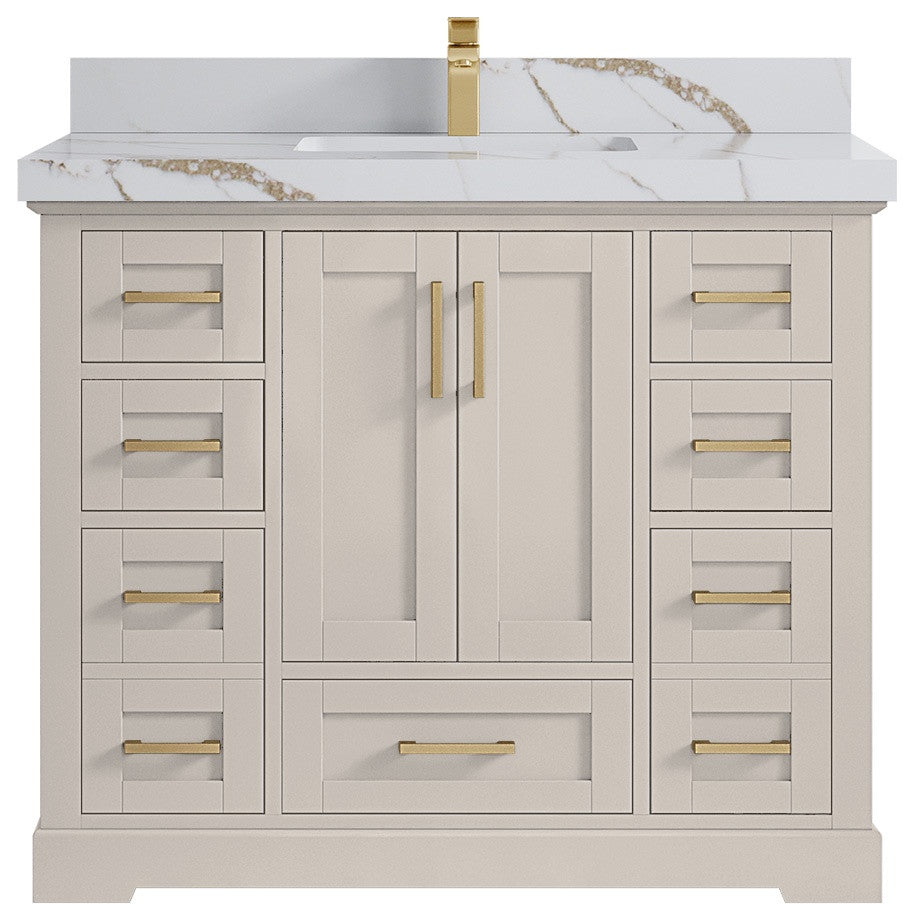 Boston 42" Single Sink Bath Vanity in Fine Grain 2" Calacatta Gold