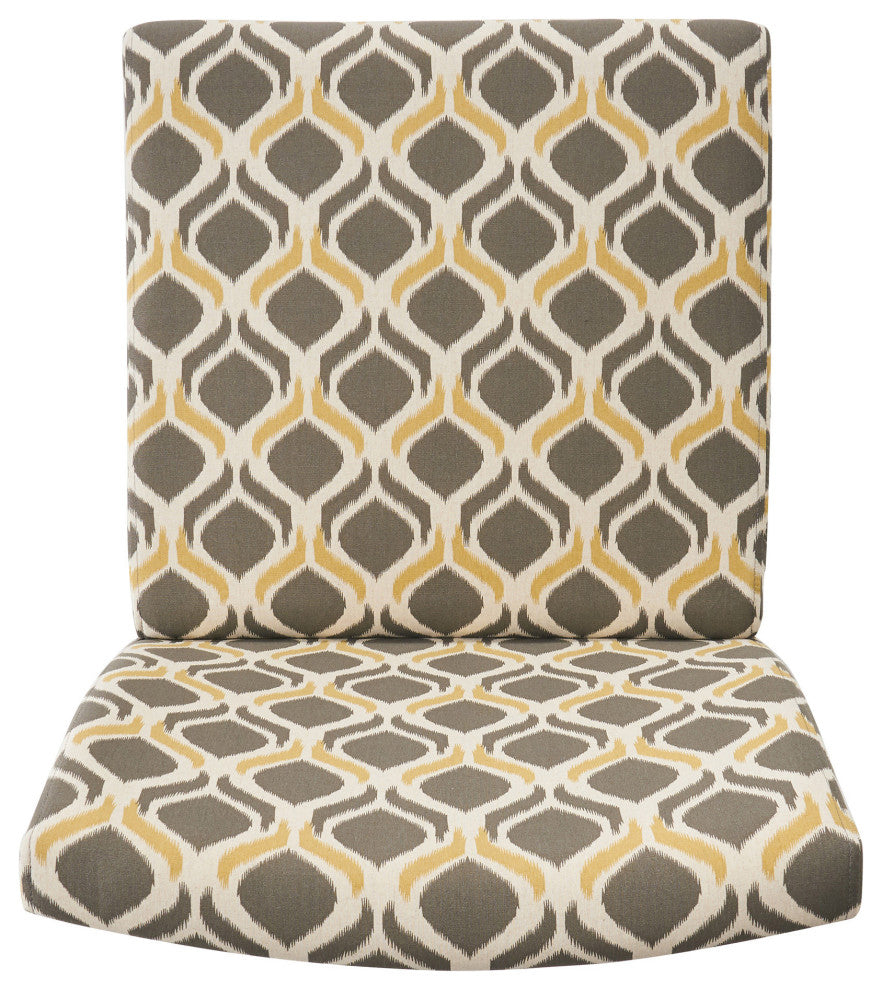 GDF Studio Kalee Contemporary Accent Chair, Yellow and Gray Ikat Pattern/ Matte Black, Fabric