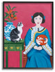 Chinese Woman And Cat Red Green Blue Painting, 24"x30"