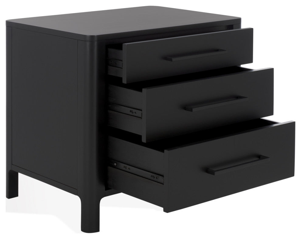 Safavieh Couture Abbiava 3 Drawer Wood Nightstand, Black
