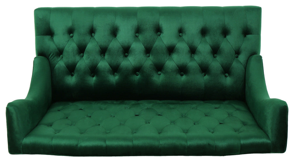GDF Studio Leah Traditional Tufted High Winged Back New Velvet Loveseat, Emerald