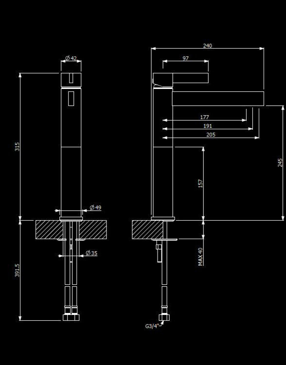 CASO Luxury Designer Bathroom Faucet, Black, Without pop-up drain, Polished Nickel