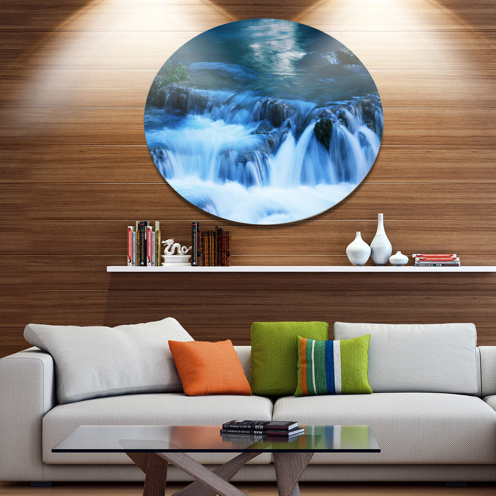 Beautiful Small Blue Waterfalls, Landscape Disc Metal Wall Art, 23"