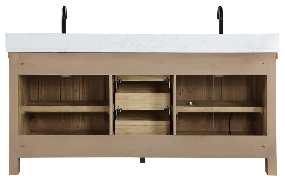 Javier Bath Vanity, Composite Stone Top, Antique Brown, 72", Double Vanity, No Mirror