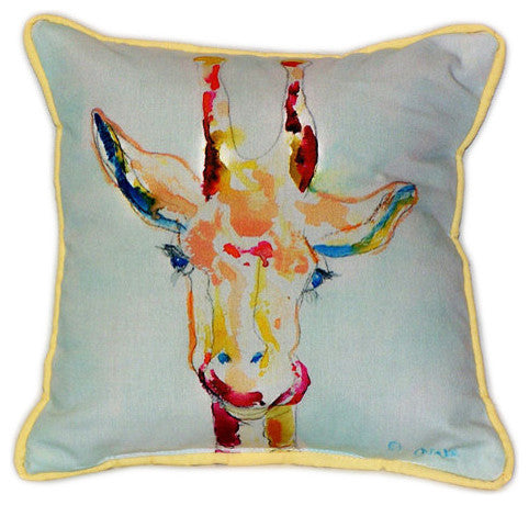 Pair of Betsy Drake Giraffe Large Indoor/Outdoor Pillows 18 Inch x 18 Inch
