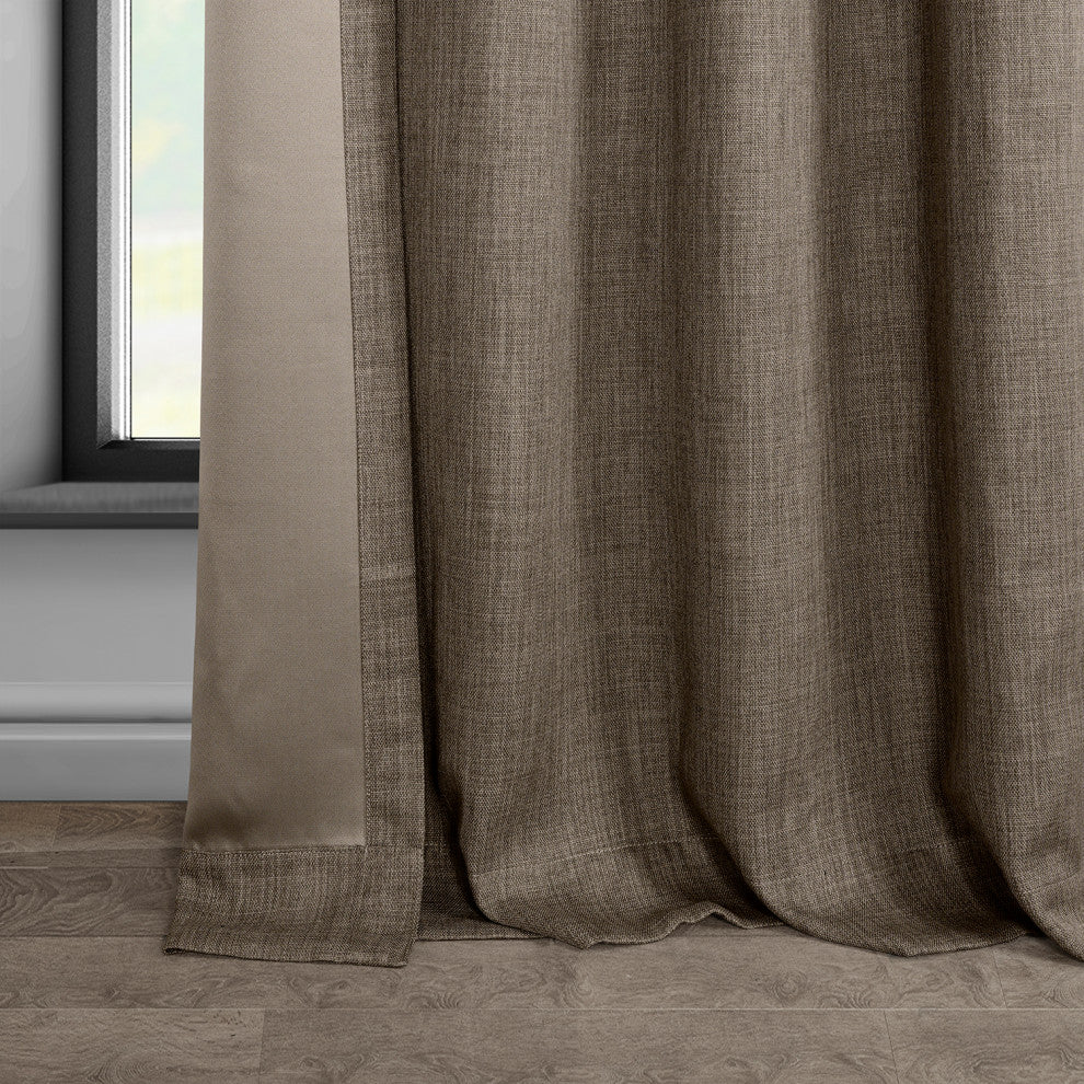 Faux Linen Grommet Room Darkening Curtain Single Panel, Dutch Cocoa, 50w X 120l