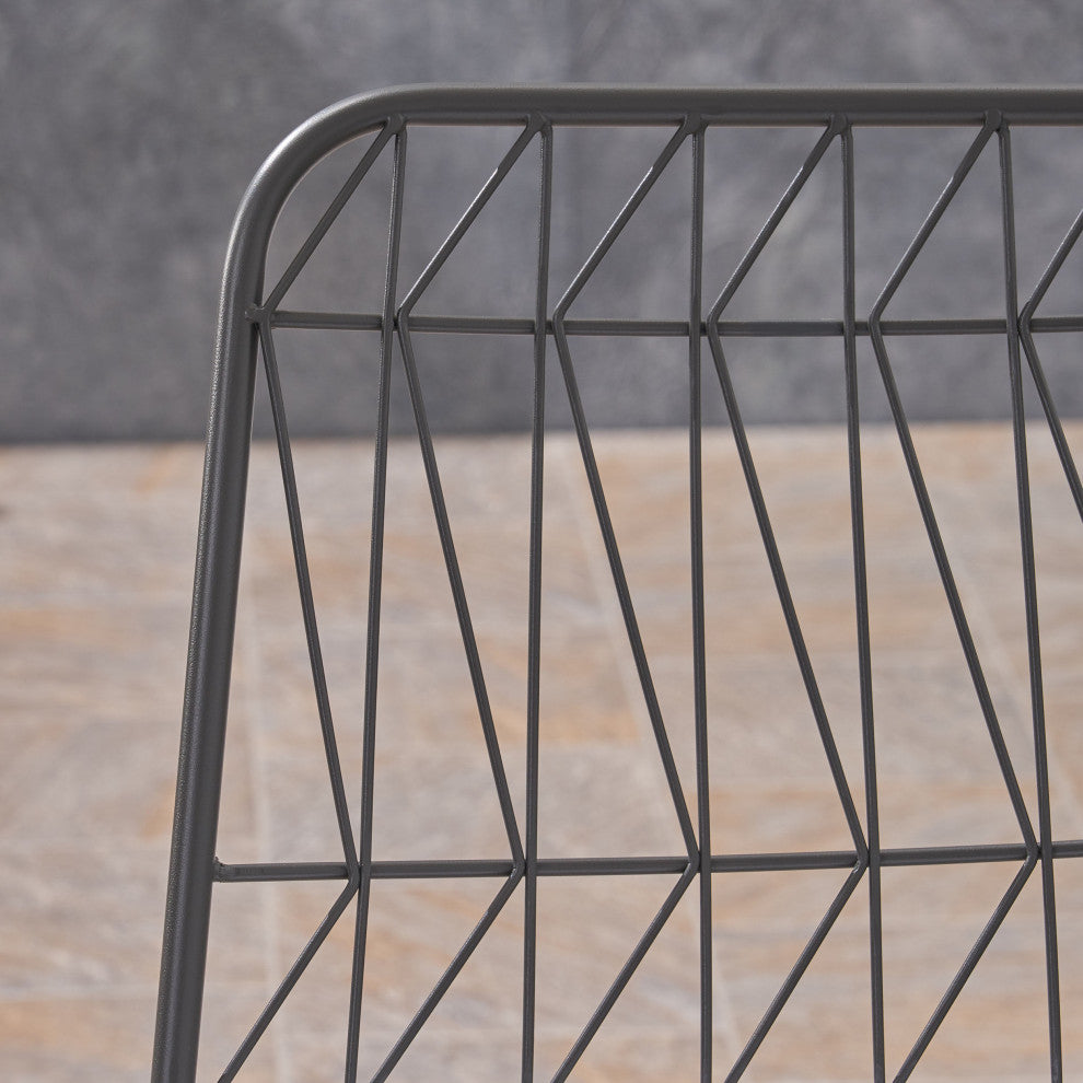 Ella Outdoor Wire Counter Stools with Cushions, Set of 4, Gray Finish, Ivory