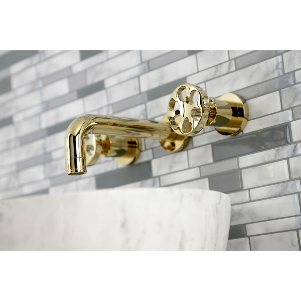 KS8122RX Belknap Two-Handle Wall Mount Bathroom Faucet, Polished Brass