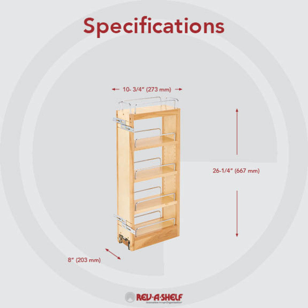 Wood Wall Cabinet Pull Out Organizer, 8"
