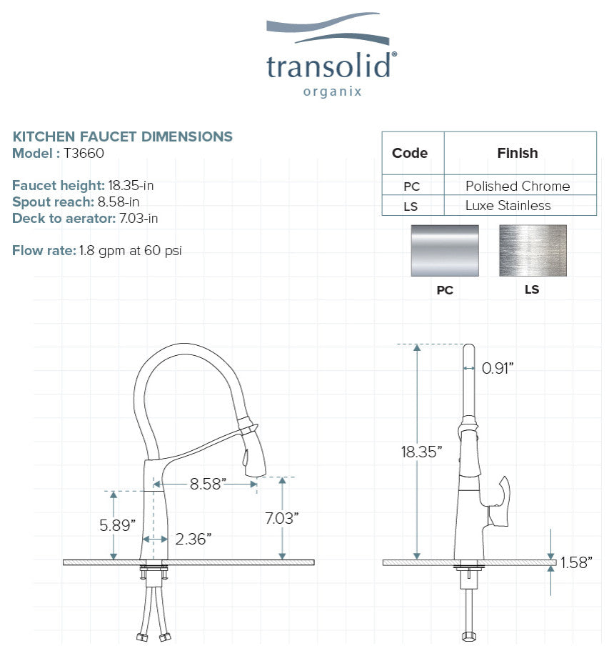 Transolid Organix Pull-Out Kitchen Faucet, Luxe Stainless