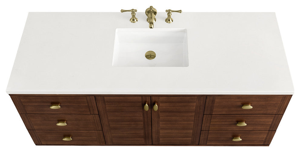 Amberly 30" Single Vanity, Mid-Century Walnut, 72", White Zeus, Three-Hole