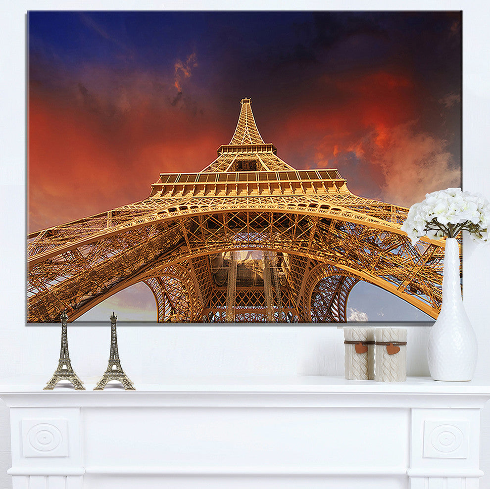 "Beautiful View of Paris Eiffel Tower Under Red Sky" Wall Art, 40"x20"