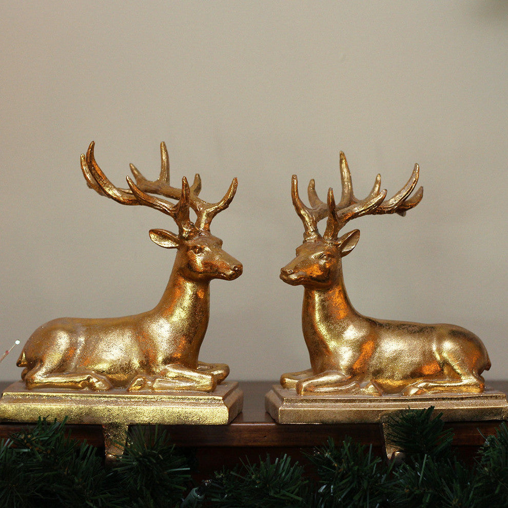 Polyresin Reindeer Stocking Hanger, Set of 2