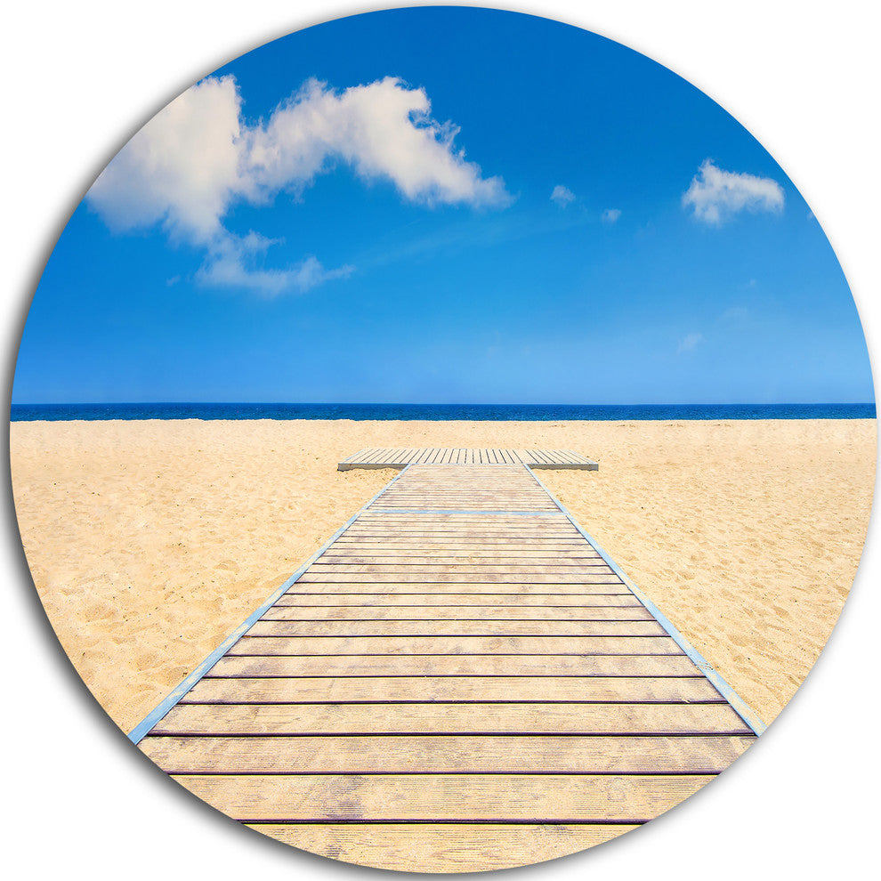 Beach And Sea With Wooden Floor, Seashore Art Round Wall Art, 23"