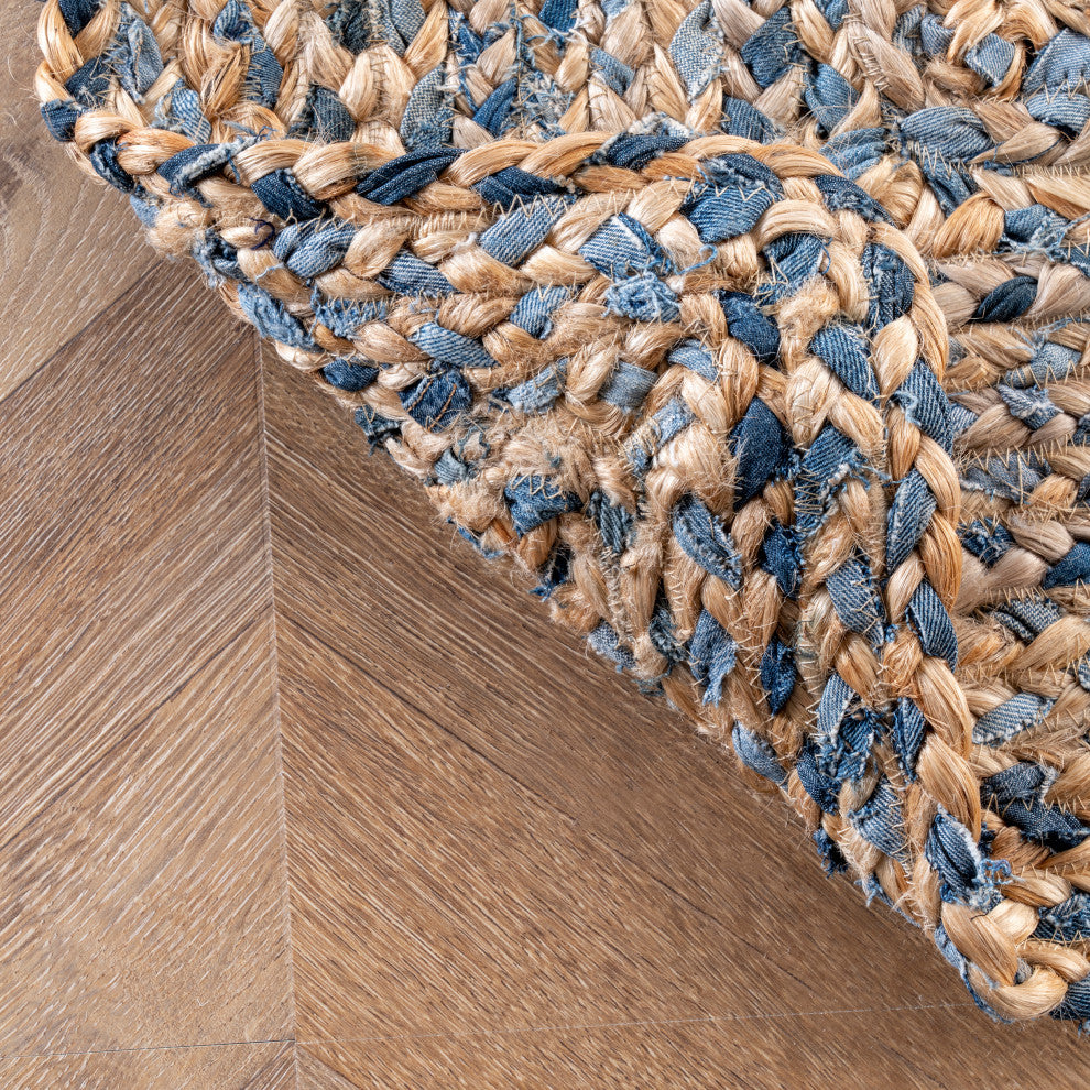 Nuloom Hand Braided Twined Jute and Denim Area Rug, Blue 4'x6'