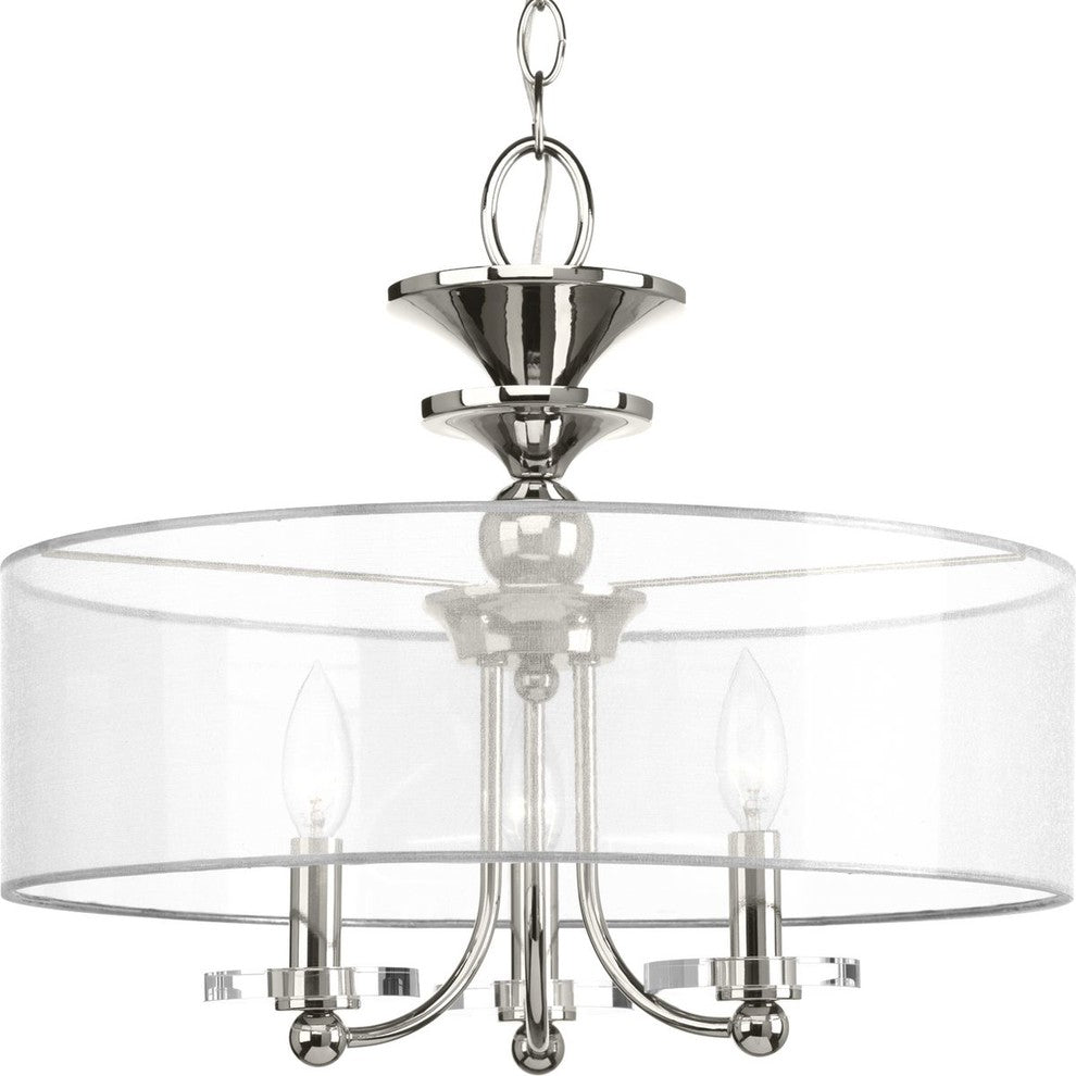 Marche' Collection 3-Light Semi-Flush Convertible, Polished Nickel