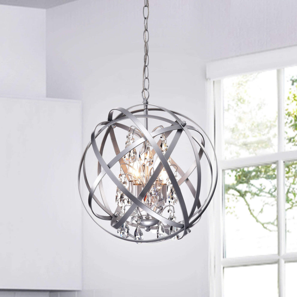 Chloe Matte Silver 4-light Crystal Orb Chandelier