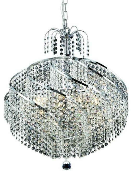 Elegant Spiral Dining Room Light, Chrome Finish With Royal Cut Crystal