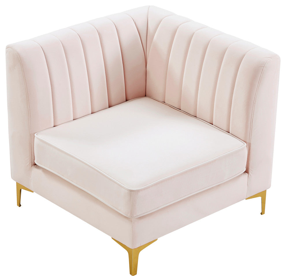 Alina Velvet Upholstered Modular Corner Chair, Pink