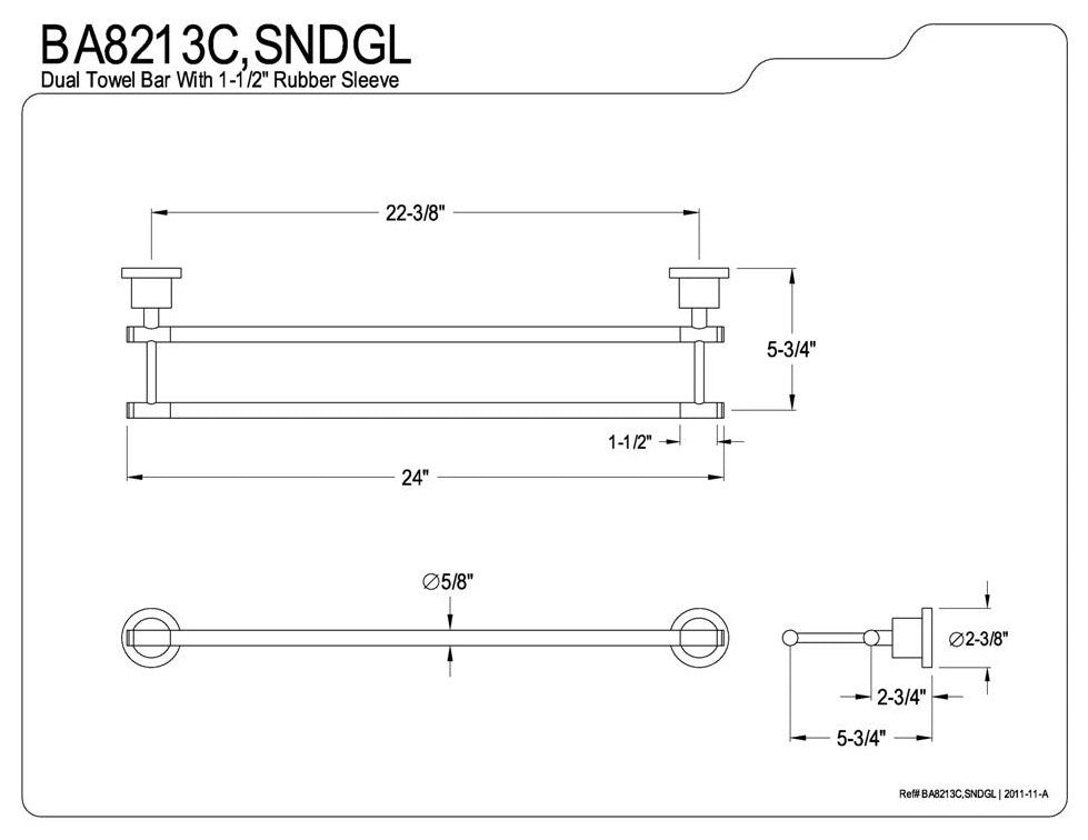 Green Eden Satin Nickel 24-inch Dual Towel Bar With Neoprene Sleeve BA8213SNDGL