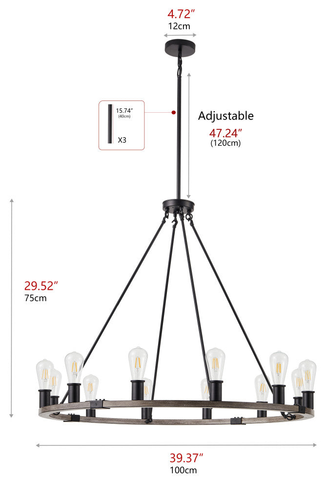 12-Light Wagon Wheel Ceiling Light Modern Chandelier