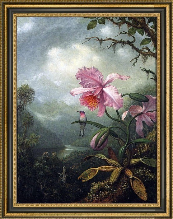 Martin Johnson Heade Hummingbird Perched on an Orchid PlantCanvas Print, 21"x28"