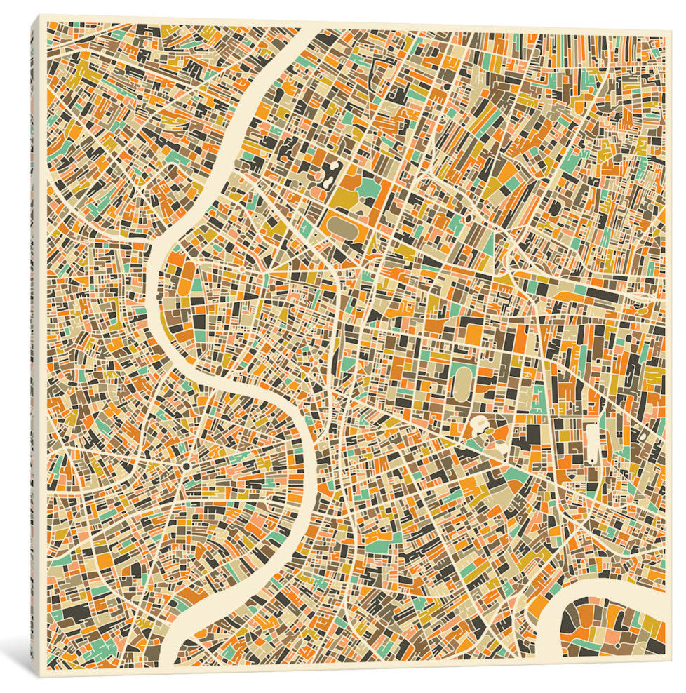 "Abstract City Map of Bangkok" by Jazzberry Blue, 12x12x1.5
