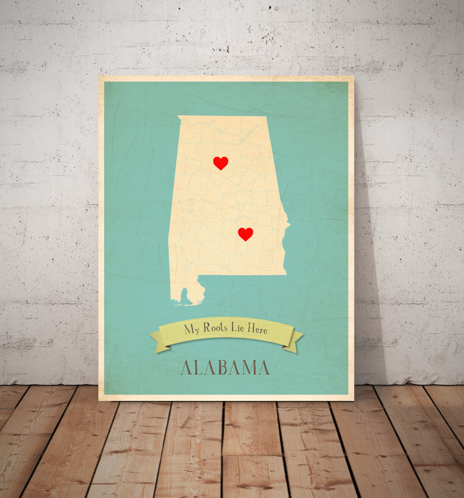 My Roots Alabama State Map Paper Print, 12x18