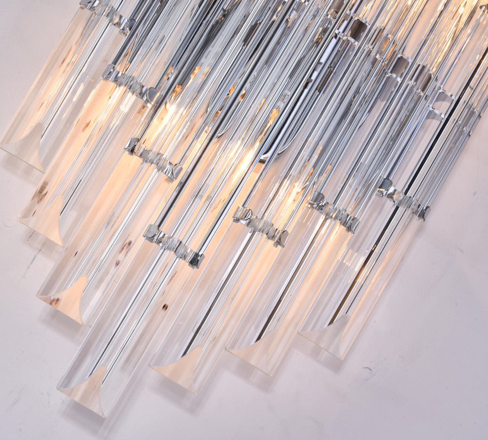 Chrome Metal Wall Sconce With Clear Glass Rods