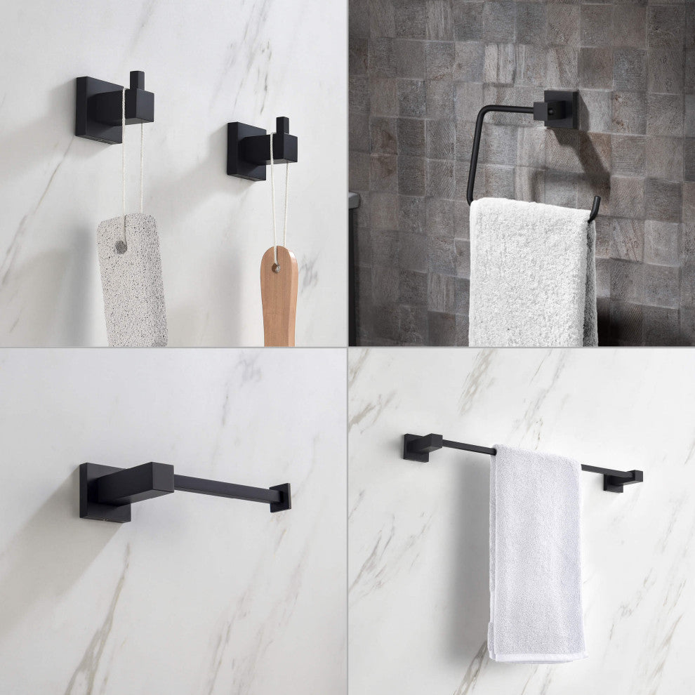 Cube 5-Piece Bathroom Hardware Set, Matte Black