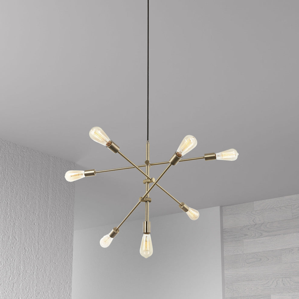 7LT Incandescent Adjustable Pendant, Aged Brass