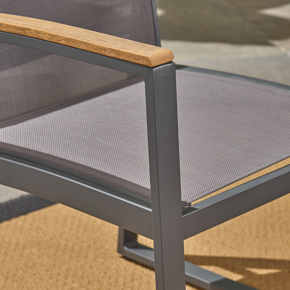 Aubrey Outdoor Aluminum Dining Chairs with Faux Wood Accents, Gray, Set of 2