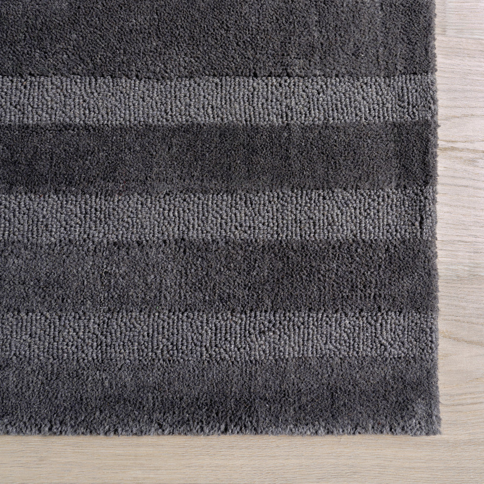 Vestry Striped Wool Area Rug, Charcoal 4' x 6'