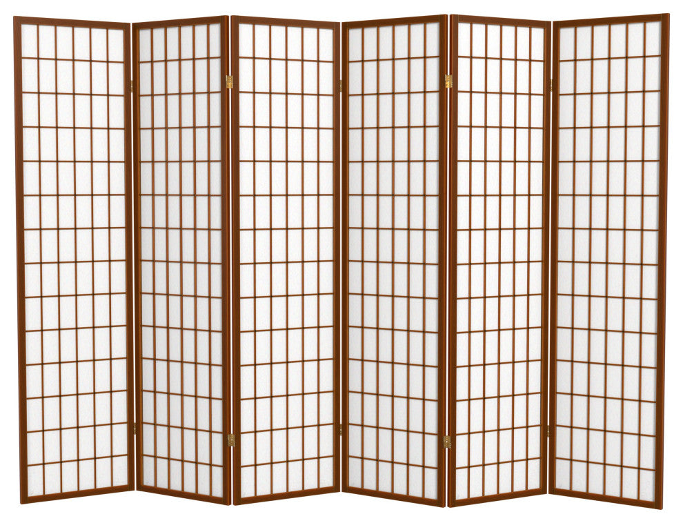 6' Tall Window Pane Shoji Screen, Walnut, 6 Panels