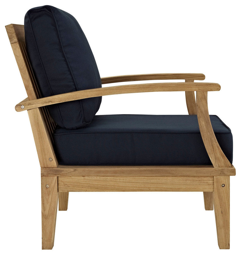 Modern Urban Outdoor Patio Rattan and Wicker 5-Piece SetSofa Set Natural Navy
