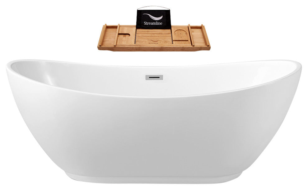 66" StreamlineN-581-66FSWH-FM Soaking Freestanding Tub With Internal Drain