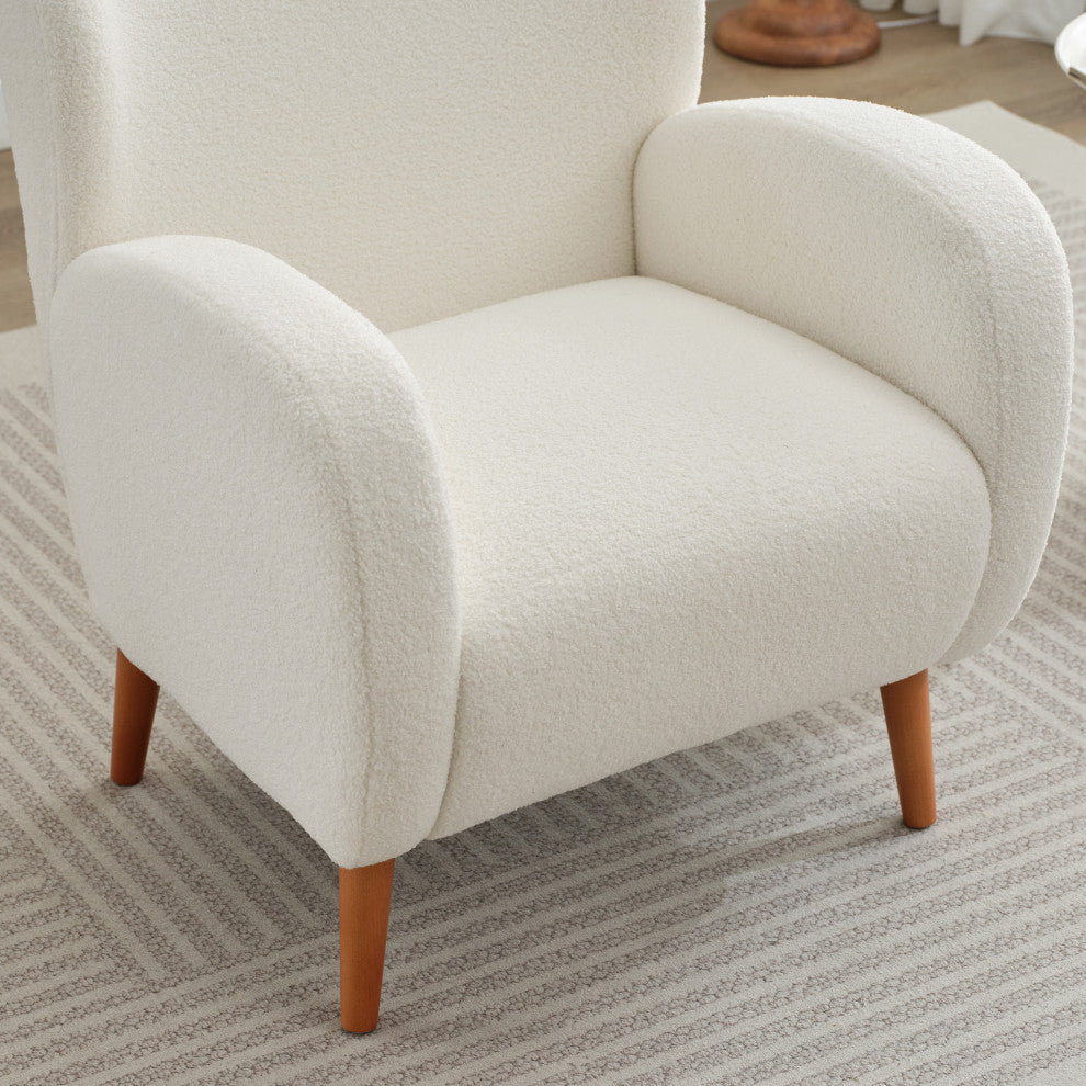 GDF Studio Modern Wingback Fabric Lounge Chair With Wood Legs, Beige