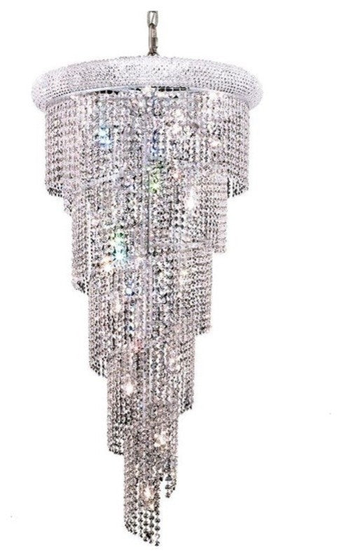 Elegant Spiral Foyer Hall Light, Chrome Finish With Royal Cut Crystal