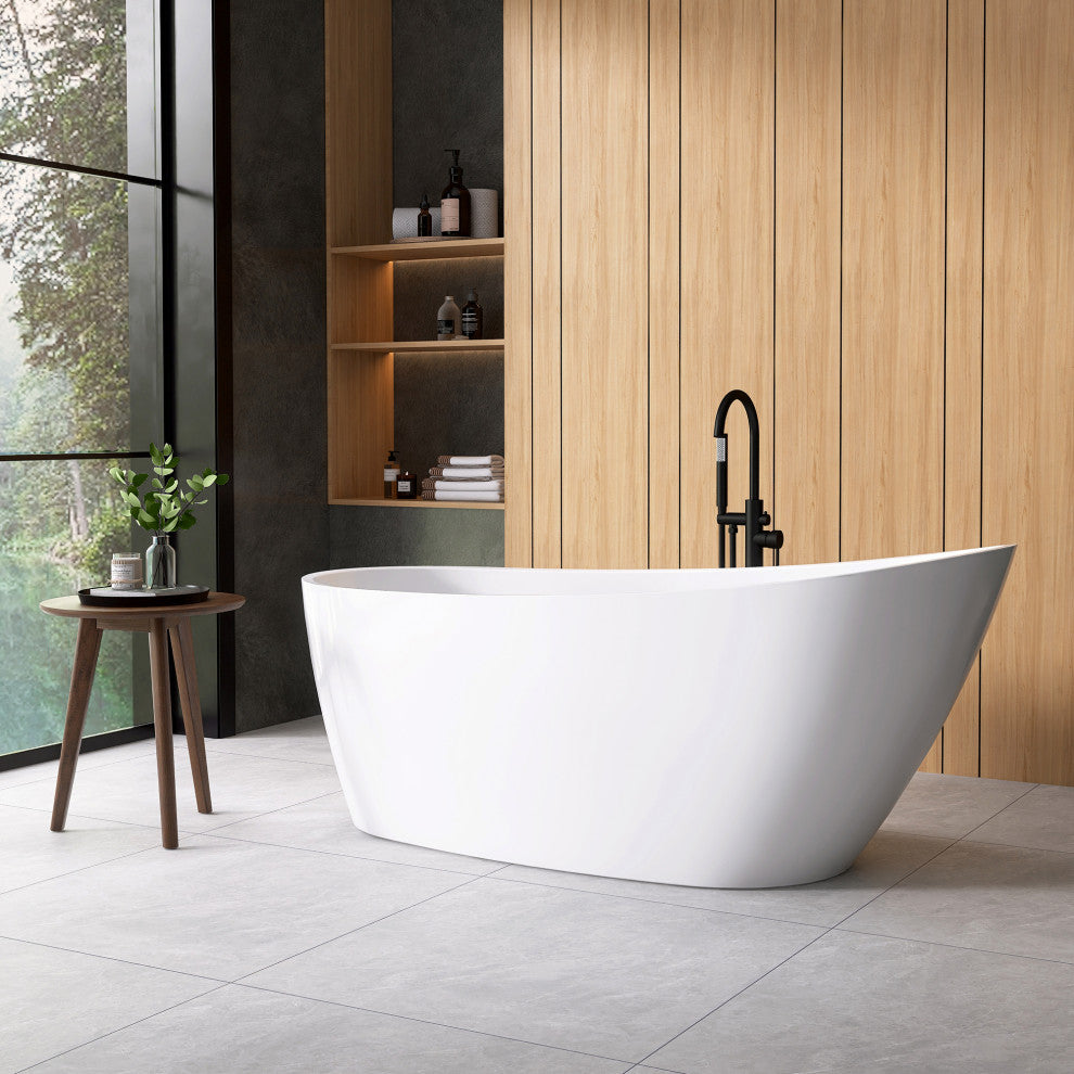 Lahore Freestanding Acrylic Soaking Bathtub, White, 59.1"l X 29.1"w