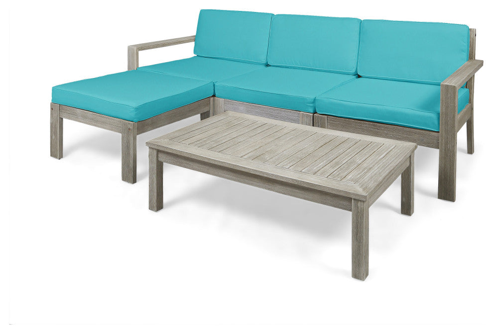 Isabella Ana Outdoor 3-Seater Acacia Wood Sofa With Cushions, Teal