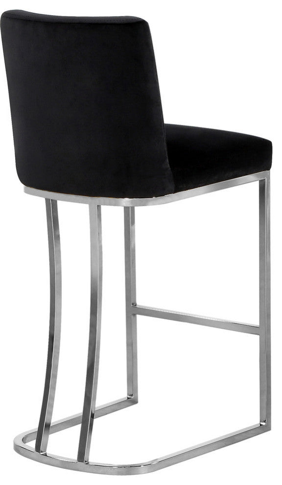 Heidi Upholstered Counter Stool, Black, Chrome, Velvet
