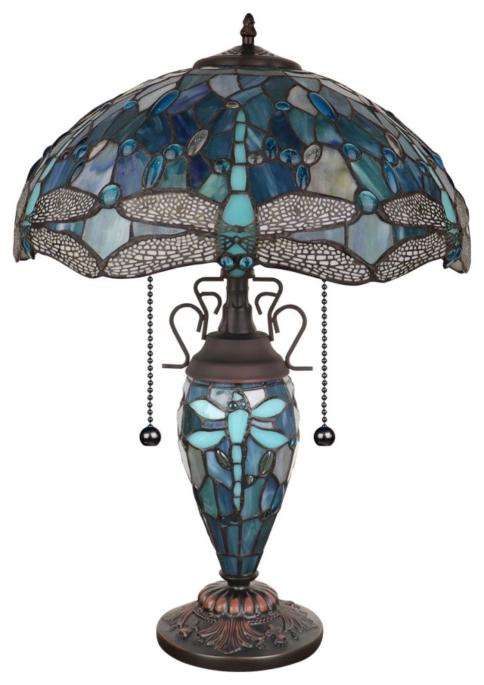 Sunniva Dragonfly Tiffany 3-Light Double Lit Table Lamp 16" Shade