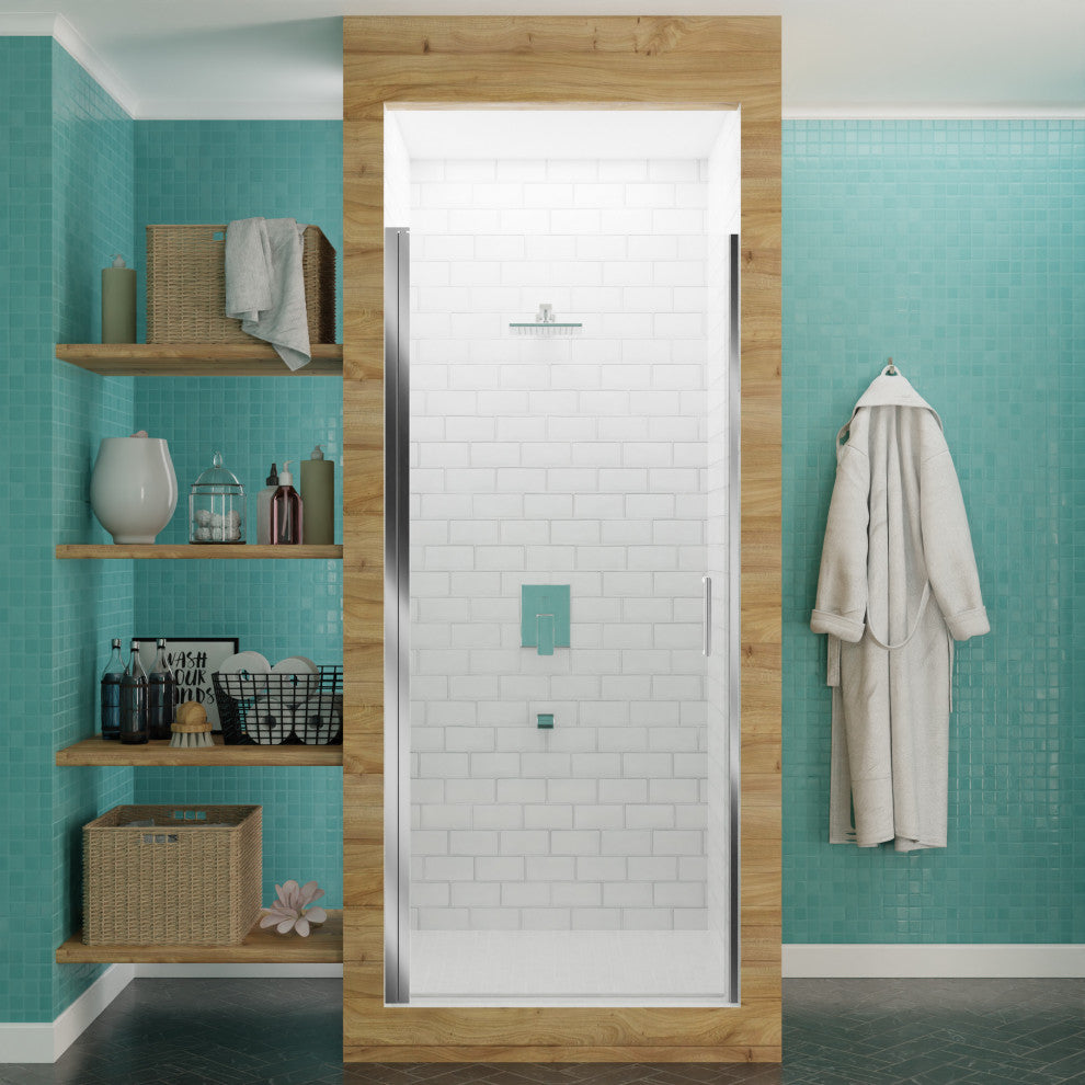 ANZZI Lancer Semi-Frameless Hinged Shower Door, Polished Chrome, 23" X 72"