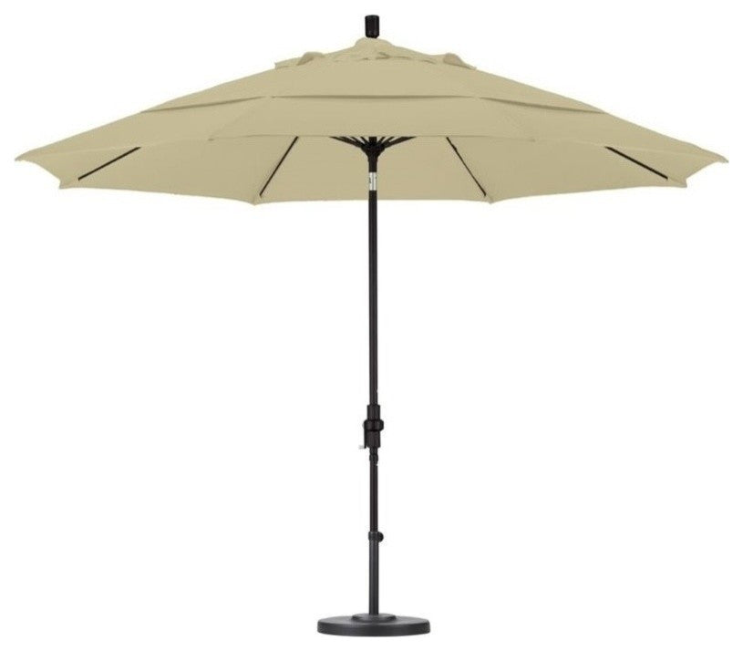 11' Matted Black Collar Tilt Crank Aluminum Umbrella, Antique Beige Olefin