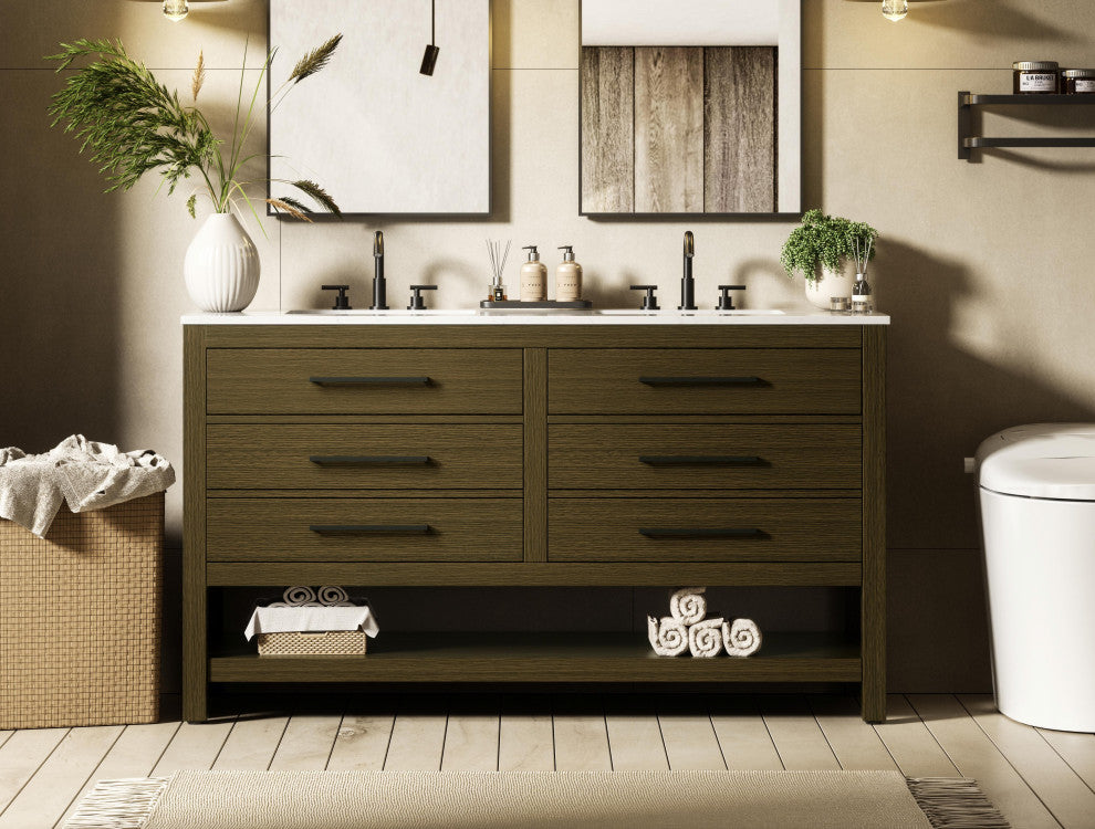 Home Living 60" Double Bathroom Vanity, Chestnut Brown