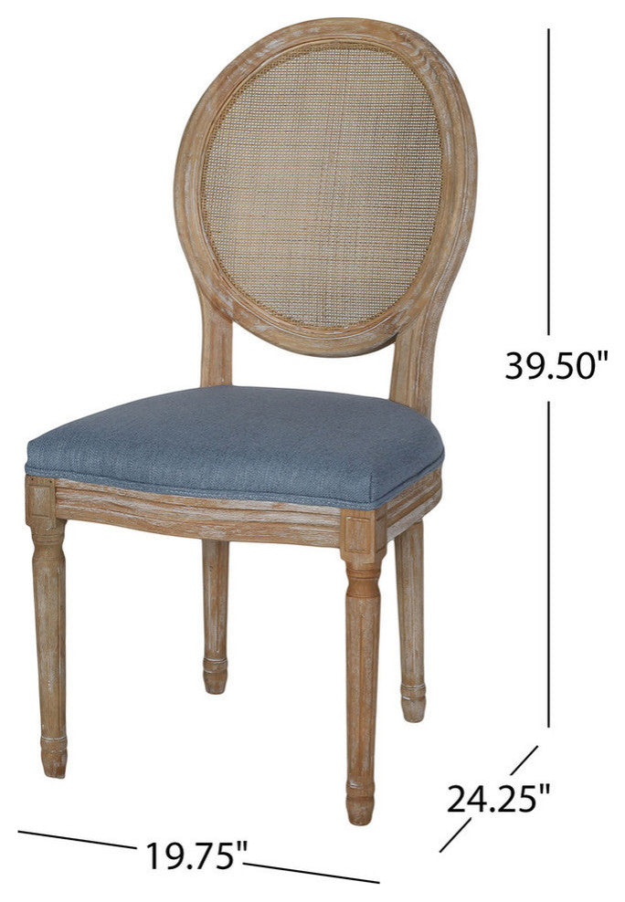 Camilo Wooden Dining Chair With Wicker and Fabric Seating, Set of 2, Light Blue, Natural