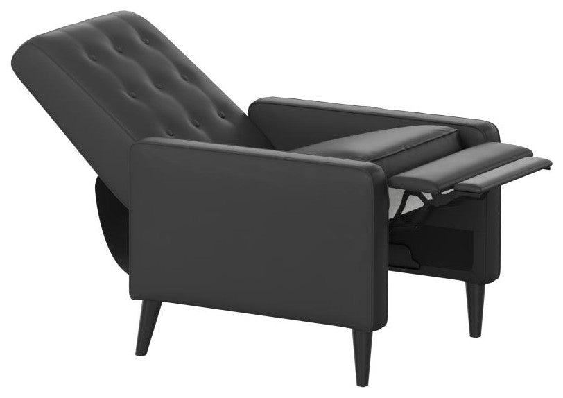Ezra Upholstered Button Tufted Pushback Recliner, Black