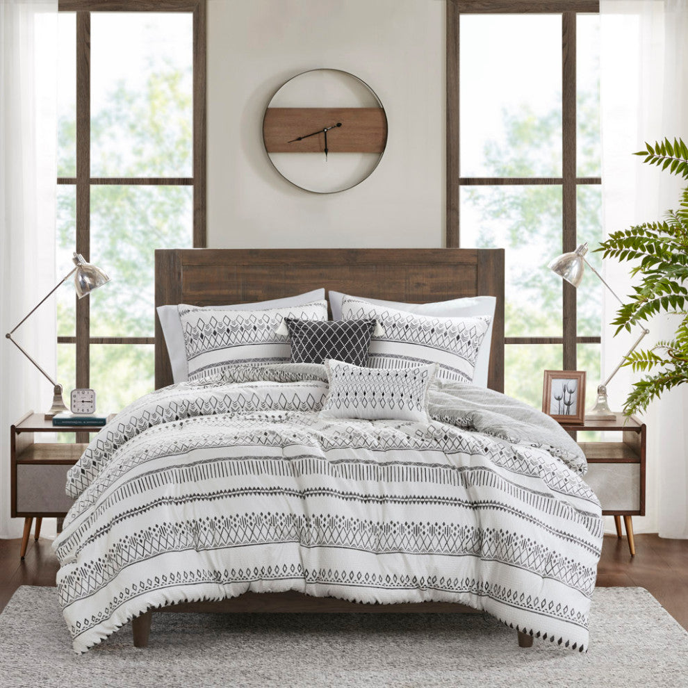 Madison Park Fraser 5 Piece Printed Seersucker Comforter Set With Throw Pillows